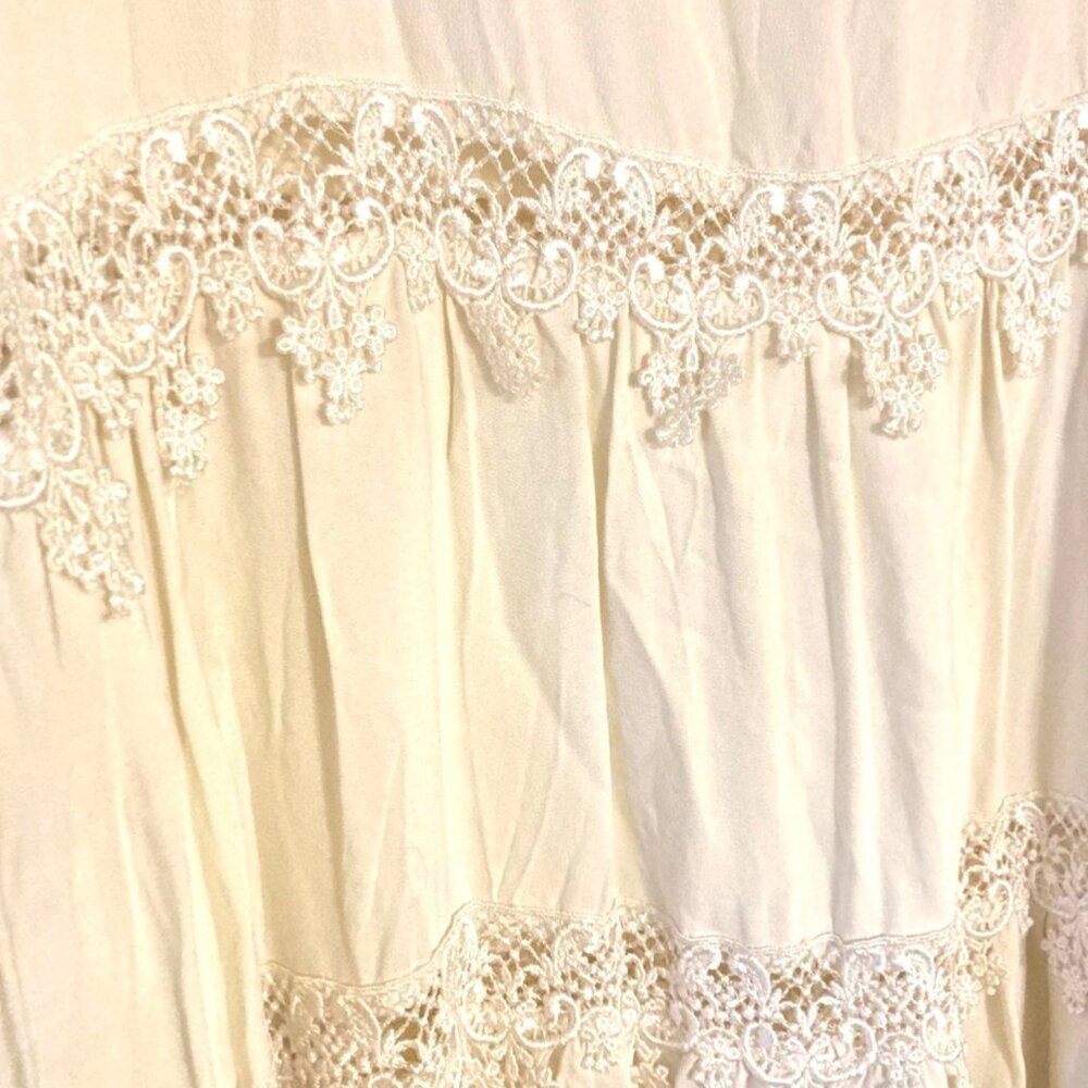 Rona Vintage Hippie Flowy Mini Dress Off White Lace Boho - Picture 6 of 9